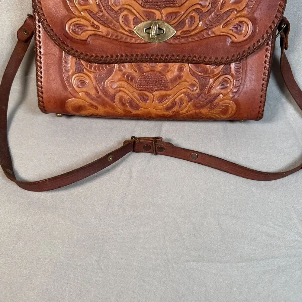 Jo-O-Kay Shoulder Bag Hand Tooled Leather Embossed Boho Western Vintage Joo Kay
